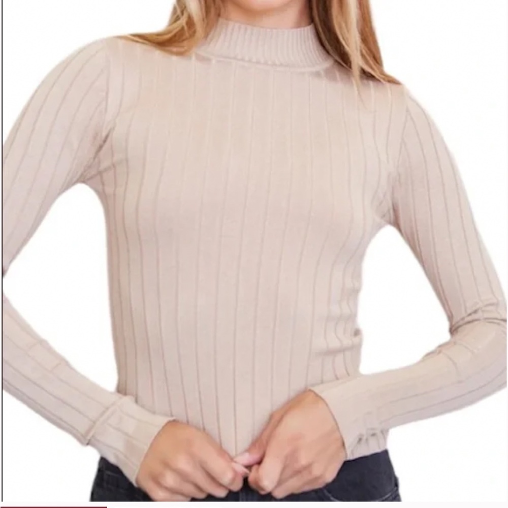 Forever 21 Basic Camel Rib Knit Turtleneck Sweater